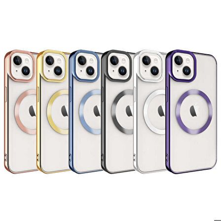 iPhone 14 Plus Uyumlu Magsafe Wireless Şarj Özellikli Zore Setro Silikon-Rose Gold