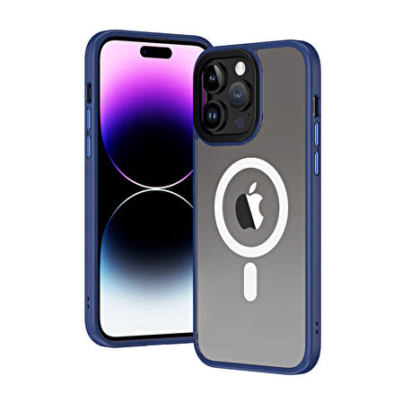 iPhone 13 Pro Max Uyumlu Wireless Şarj Özellikli Zore Hibrit Magsafe Kılıf-Mavi
