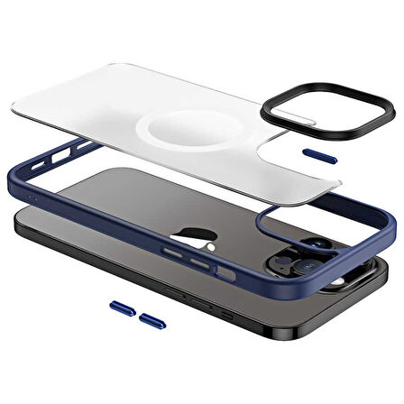 iPhone 13 Pro Max Uyumlu Wireless Şarj Özellikli Zore Hibrit Magsafe Kılıf-Mavi