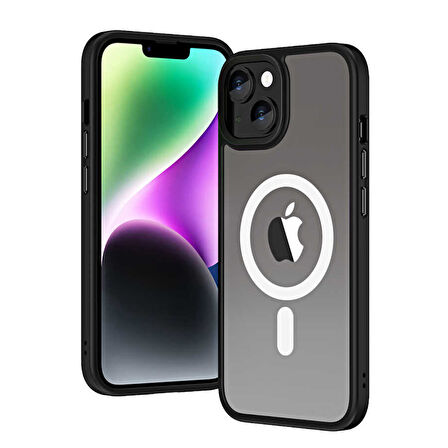 iPhone 14 Plus Uyumlu Wireless Şarj Özellikli Zore Hibrit Magsafe Kılıf-Siyah