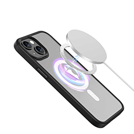 iPhone 14 Plus Uyumlu Wireless Şarj Özellikli Zore Hibrit Magsafe Kılıf-Siyah