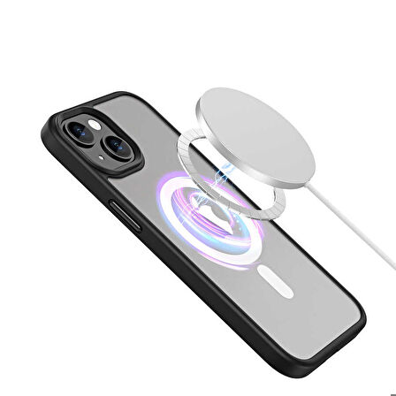 iPhone 14 Plus Uyumlu Wireless Şarj Özellikli Ensueno Hibrit Magsafe Kapak-Mavi