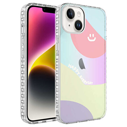 iPhone 14 Plus Uyumlu AirBag Kenarlı Renkli Desenli Silikon Zore Elegans Kılıf-NO7