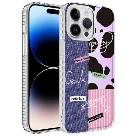 iPhone 14 Pro Uyumlu AirBag Kenarlı Renkli Desenli Silikon Zore Elegans Kılıf-NO8