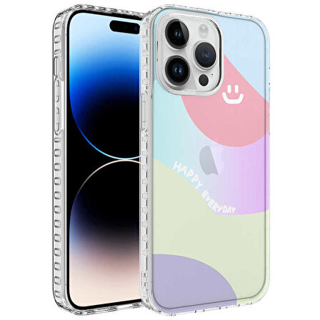 iPhone 14 Pro Max Uyumlu Airbag Kenarlı Renkli Desenli Silikon Zore Elegans Kapak-NO7