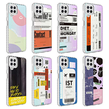 Galaxy A22 4G Uyumlu Airbag Kenarlı Renkli Desenli Silikon Zore Elegans Kapak-NO7