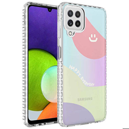 Galaxy M32 Uyumlu Airbag Kenarlı Renkli Desenli Silikon Zore Elegans Kapak-NO7