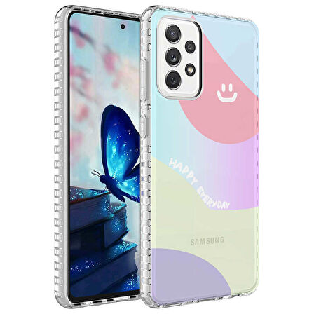 Galaxy A32 4G Uyumlu Airbag Kenarlı Renkli Desenli Silikon Zore Elegans Kapak-NO7