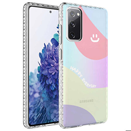 Galaxy S20 FE Uyumlu Airbag Kenarlı Renkli Desenli Silikon Zore Elegans Kapak-NO7