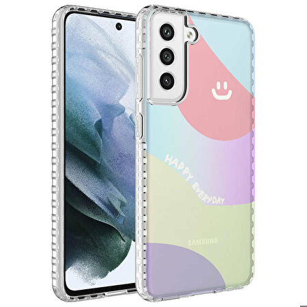 Galaxy S21 FE Uyumlu Airbag Kenarlı Renkli Desenli Silikon Zore Elegans Kapak-NO7