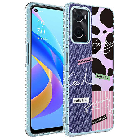 Oppo A96 4G Kılıf Airbag Kenarlı Renkli Desenli Silikon Zore Elegans Kapak-NO8