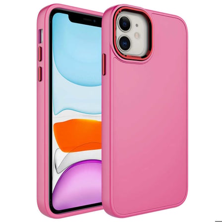 iPhone 11 Uyumlu Metal Çerçeve ve Buton Tasarımlı Silikon Zore Luna Kapak-Pembe
