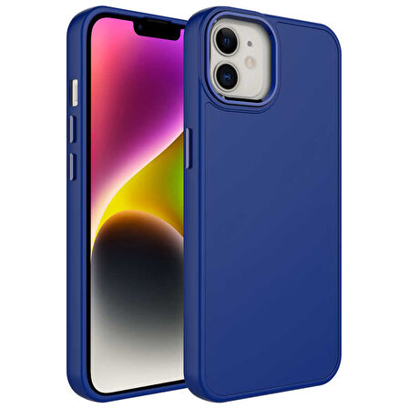 Apple iPhone 11 Kılıf Metal Çerçeve ve Buton Tasarımlı Silikon Zore Luna Kapak-Lacivert