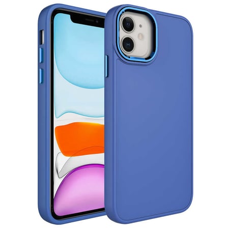 iPhone 11 Uyumlu Metal Çerçeve ve Buton Tasarımlı Silikon NRTK Luna Kılıf-Sierra Mavi
