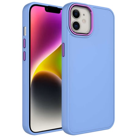 iPhone 12 Uyumlu Metal Çerçeve ve Buton Tasarımlı Silikon Zore Luna Kılıf-Lila