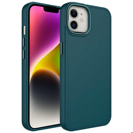 iPhone 12 Uyumlu Metal Çerçeve ve Buton Tasarımlı Silikon Zore Luna Kapak-Koyu Yeşil