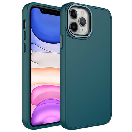 iPhone 12 Pro Uyumlu Metal Çerçeve ve Buton Tasarımlı Silikon Zore Luna Kılıf-Koyu Yeşil