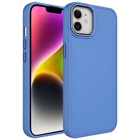 iPhone 12 Uyumlu Metal Çerçeve ve Buton Tasarımlı Silikon Zore Luna Kılıf-Lavendery Gray