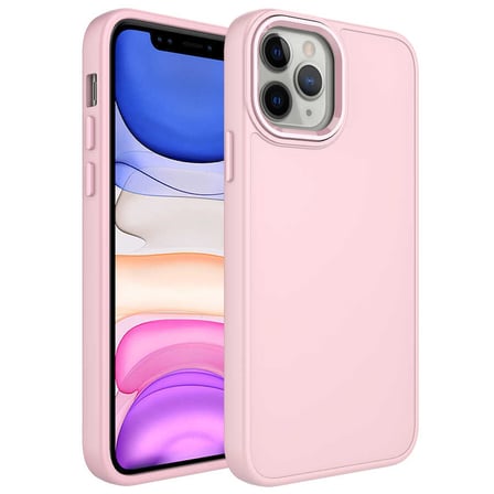 iPhone 12 Pro Max Uyumlu Metal Çerçeve ve Buton Tasarımlı Silikon NRTK Luna Kılıf-Pembe