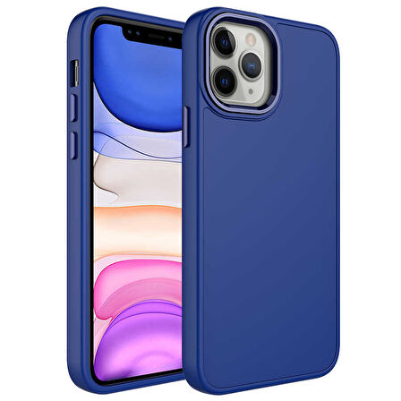 iPhone 12 Pro Max Uyumlu Metal Çerçeve ve Buton Tasarımlı Silikon Zore Luna Kılıf-Lacivert