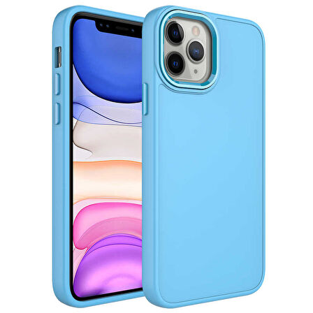 iPhone 12 Pro Max Uyumlu Metal Çerçeve ve Buton Tasarımlı Silikon Zore Luna Kılıf-Sierra Mavi