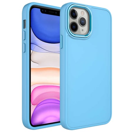 iPhone 12 Pro Max Uyumlu Metal Çerçeve ve Buton Tasarımlı Silikon NRTK Luna Kılıf-Sierra Mavi