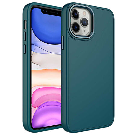 iPhone 12 Pro Max Uyumlu Metal Çerçeve ve Buton Tasarımlı Silikon Zore Luna Kılıf-Koyu Yeşil