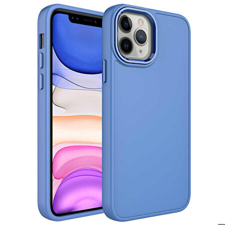 iPhone 12 Pro Max Uyumlu Metal Çerçeve ve Buton Tasarımlı Silikon Ensueno Luna Kapak-Lavendery Gr