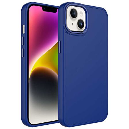 Apple iPhone 13 Kılıf Metal Çerçeve ve Buton Tasarımlı Silikon Zore Luna Kapak-Lacivert