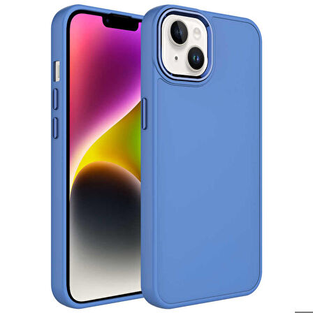 iPhone 13 Uyumlu Metal Çerçeve ve Buton Tasarımlı Silikon Zore Luna Kapak-Lavendery Gray