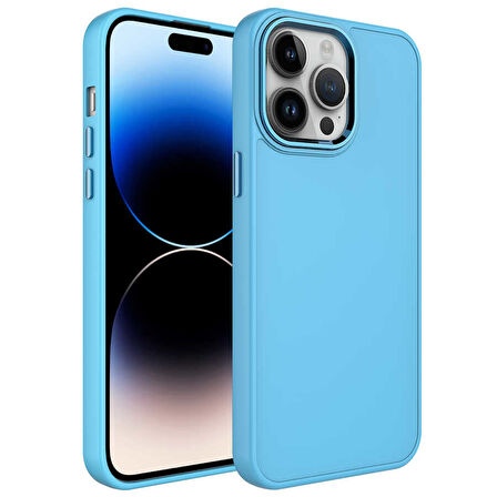 iPhone 13 Pro Uyumlu Metal Çerçeve ve Buton Tasarımlı Silikon Zore Luna Kılıf-Sierra Mavi