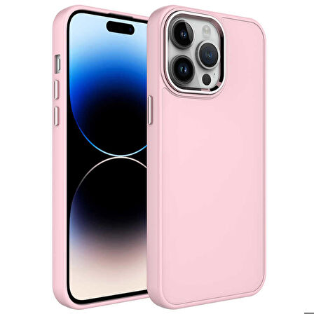 iPhone 13 Pro Max Uyumlu Metal Çerçeve ve Buton Tasarımlı Silikon Zore Luna Kapak-Pembe