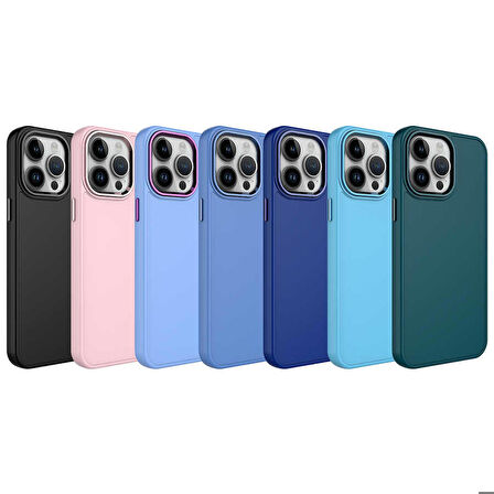 iPhone 13 Pro Max Uyumlu Metal Çerçeve ve Buton Tasarımlı Silikon Zore Luna Kapak-Pembe