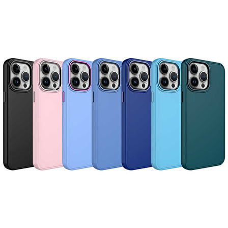 iPhone 13 Pro Max Uyumlu Metal Çerçeve ve Buton Tasarımlı Silikon Zore Luna Kılıf-Lacivert