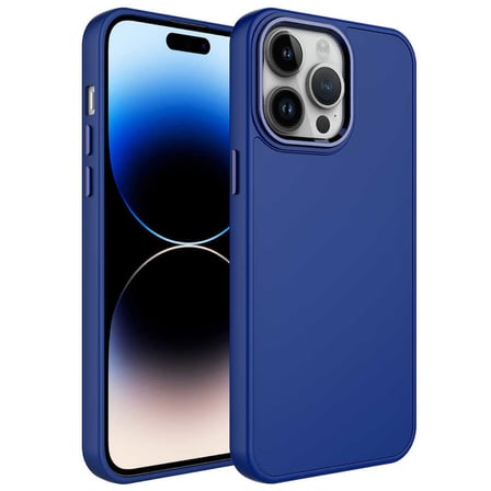 iPhone 13 Pro Max Uyumlu Metal Çerçeve ve Buton Tasarımlı Silikon NRTK Luna Kılıf-Lacivert