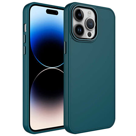 iPhone 13 Pro Max Uyumlu Metal Çerçeve ve Buton Tasarımlı Silikon Zore Luna Kılıf-Koyu Yeşil
