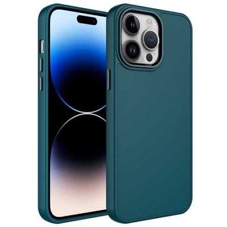 iPhone 13 Pro Max Uyumlu Metal Çerçeve ve Buton Tasarımlı Silikon MKST Luna Kılıf-Koyu Yeşil