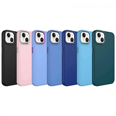 Apple iPhone 14 Kılıf Metal Çerçeve ve Buton Tasarımlı Silikon Zore Luna Kapak