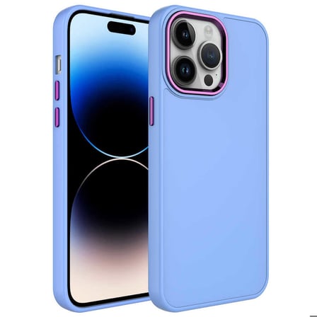 iPhone 14 Pro Max Uyumlu Metal Çerçeve ve Buton Tasarımlı Silikon Zore Luna Kapak-Lila