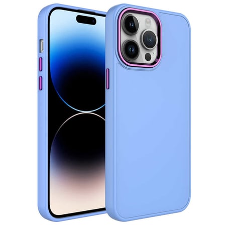 iPhone 14 Pro Max Uyumlu Metal Çerçeve ve Buton Tasarımlı Silikon NRTK Luna Kılıf-Lila