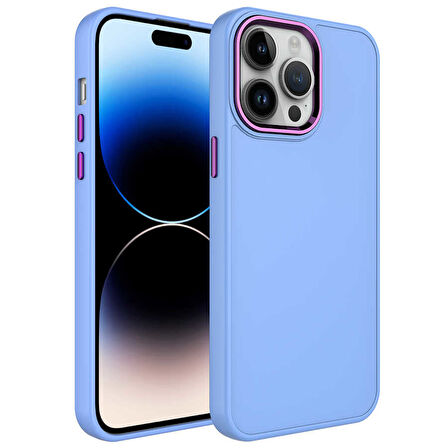 iPhone 14 Pro Max Uyumlu Metal Çerçeve ve Buton Tasarımlı Silikon Zore Luna Kılıf-Lila