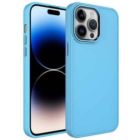 iPhone 14 Pro Max Uyumlu Metal Çerçeve ve Buton Tasarımlı Silikon Zore Luna Kılıf-Sierra Mavi