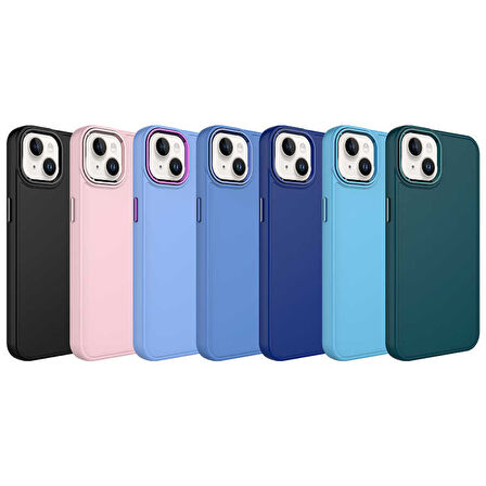 iPhone 14 Plus Uyumlu Metal Çerçeve ve Buton Tasarımlı Silikon Zore Luna Kılıf-Siyah