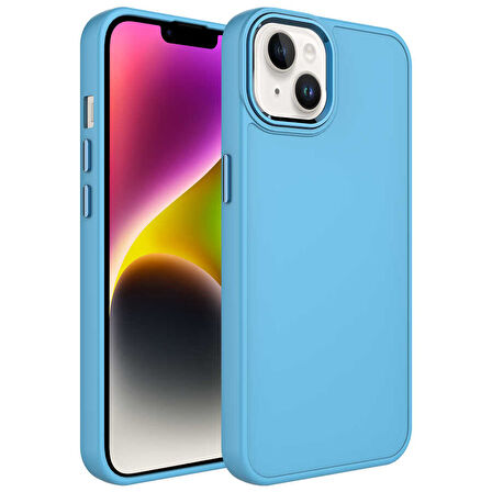 iPhone 14 Plus Uyumlu Metal Çerçeve ve Buton Tasarımlı Silikon Zore Luna Kılıf-Sierra Mavi