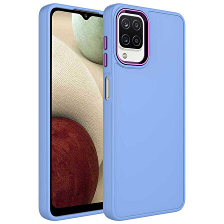 Galaxy M32 Uyumlu Metal Çerçeve ve Buton Tasarımlı Silikon Zore Luna Kapak-Lila