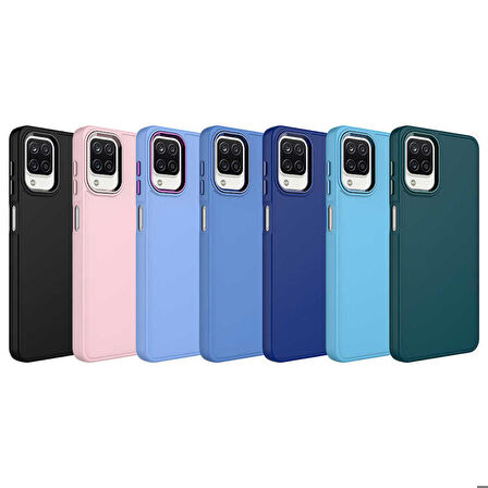 Galaxy A12 Uyumlu Metal Çerçeve ve Buton Tasarımlı Silikon Zore Luna Kapak-Koyu Yeşil