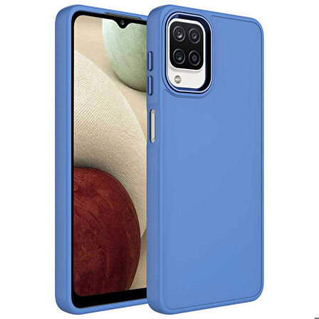 Galaxy M12 Uyumlu Metal Çerçeve ve Buton Tasarımlı Silikon Zore Luna Kapak-Lavendery Gray