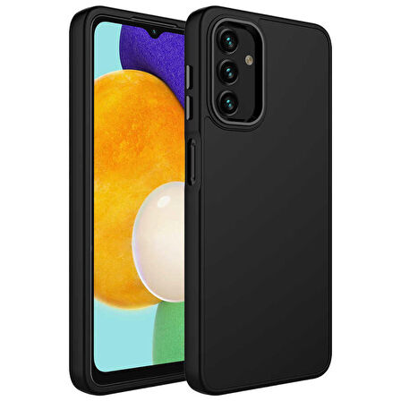 Galaxy A13 4G Uyumlu Metal Çerçeve ve Buton Tasarımlı Silikon Zore Luna Kapak-Siyah