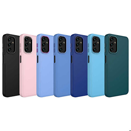 Galaxy A13 4G Uyumlu Metal Çerçeve ve Buton Tasarımlı Silikon Zore Luna Kapak-Siyah