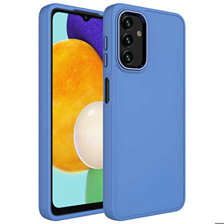 Galaxy A13 4G Uyumlu Metal Çerçeve ve Buton Tasarımlı Silikon Zore Luna Kapak-Lavendery Gray